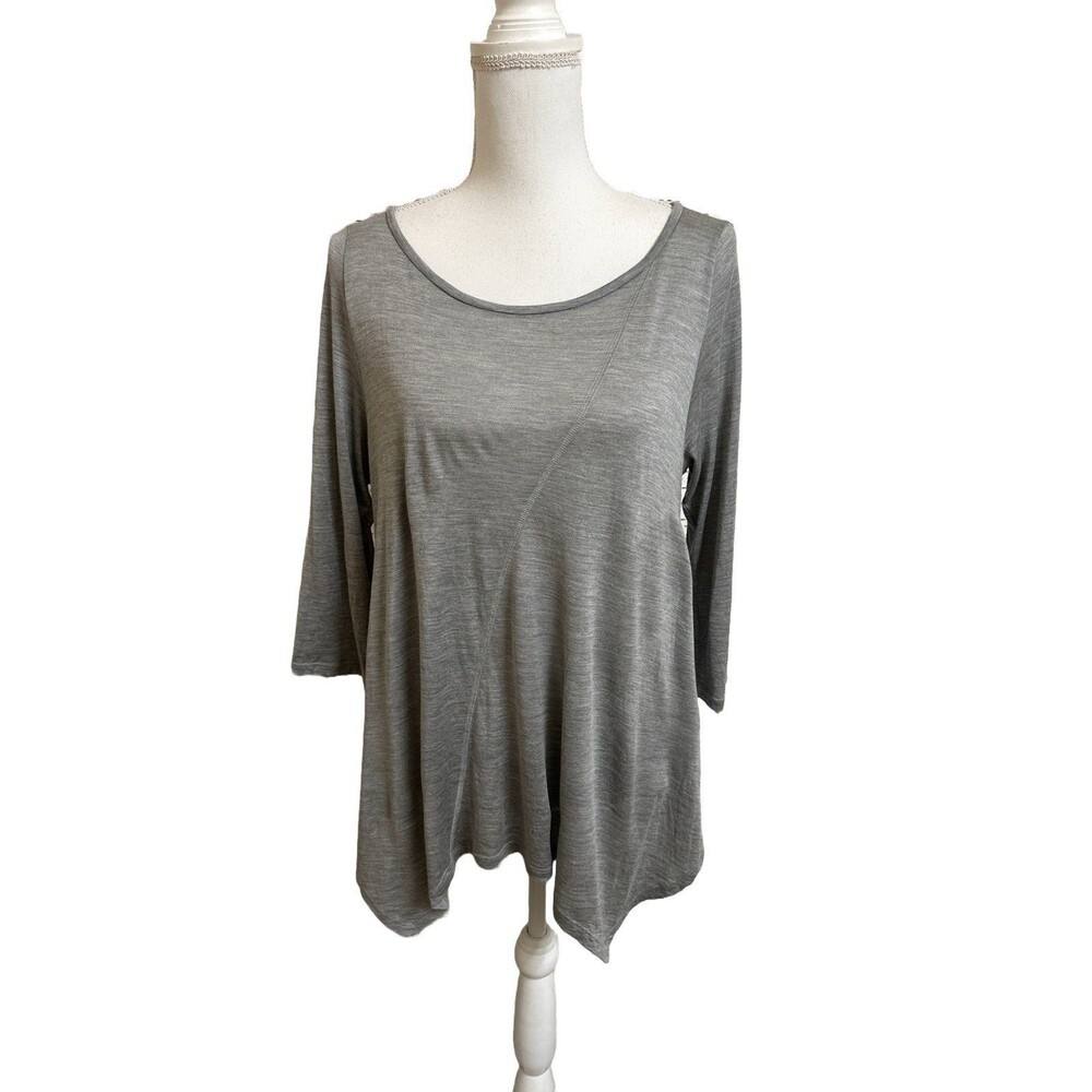 Eileen Fisher Women's M Silk Cotton Asymmetric Hem Flowy Shirt 3/4 Sleeve